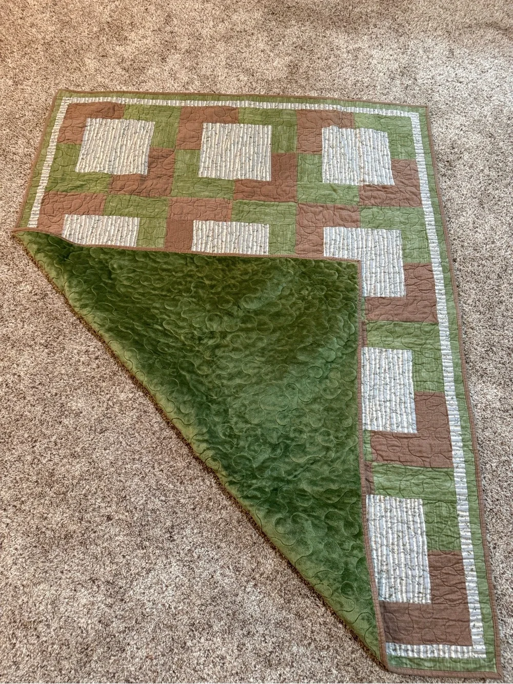Patchwork Green and Brown Quilted Throw - Home Bedding